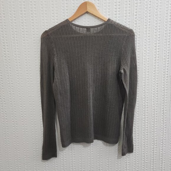 Uniqlo Open Knit Sheer Long Sleeve Top Gray Size Small Lightweight Beachy - Picture 3 of 11